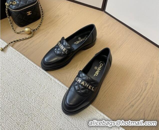 Unique Style Chanel Calfskin Loafers with Quilted Foldover Black 0102076