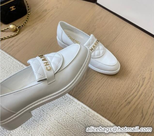 Most Popular Chanel Calfskin Loafers with Quilted Foldover White 0102077