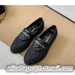 Best Price Chanel Black Denim Loafers with Quilted Foldover 0102079