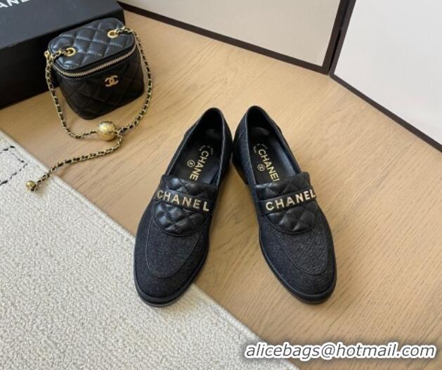 Best Price Chanel Black Denim Loafers with Quilted Foldover 0102079