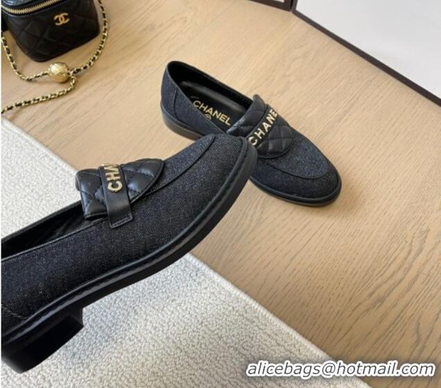 Best Price Chanel Black Denim Loafers with Quilted Foldover 0102079