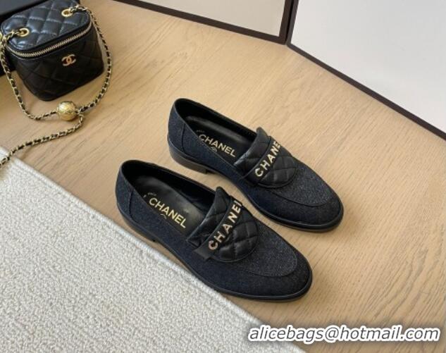 Best Price Chanel Black Denim Loafers with Quilted Foldover 0102079