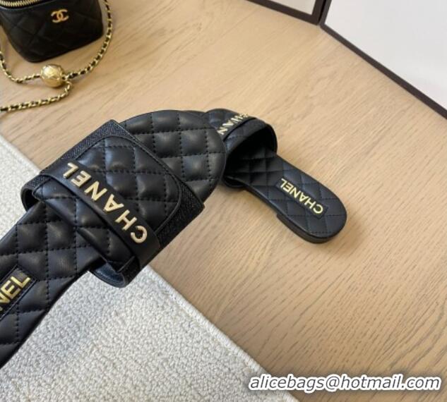 Popular Style Chanel Black Denim Flat Slides Sandal with Quilted Foldover 0102083