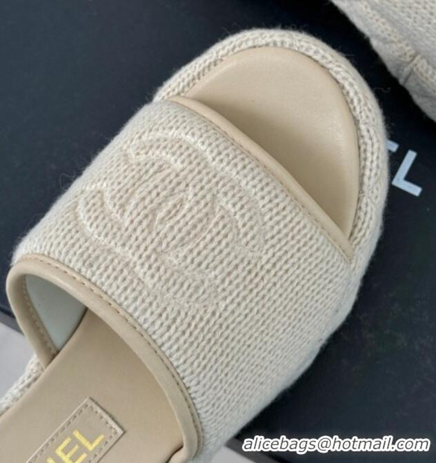 Top Grade Chanel Knit Wedge Slides Sandal 6cm Beige 0102084