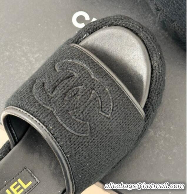 Top Design Chanel Knit Wedge Slides Sandal 6cm Black 0102085