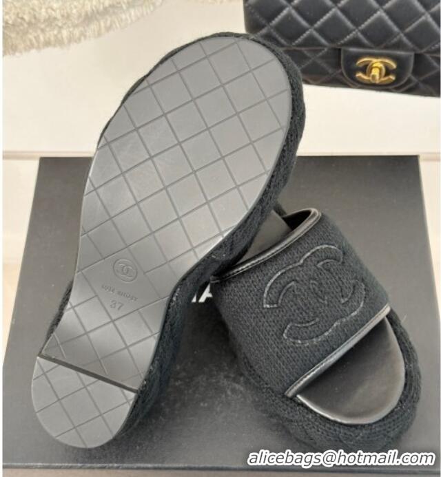 Top Design Chanel Knit Wedge Slides Sandal 6cm Black 0102085