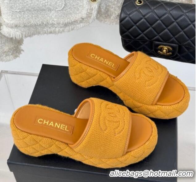 Cheap Price Chanel Knit Wedge Slides Sandal 6cm Yellow 0102086