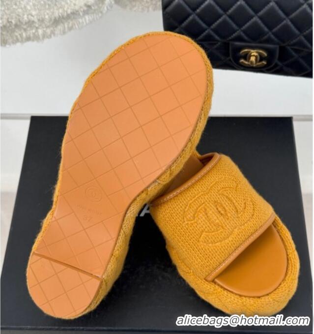 Cheap Price Chanel Knit Wedge Slides Sandal 6cm Yellow 0102086