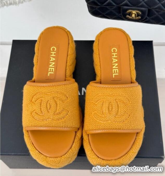 Cheap Price Chanel Knit Wedge Slides Sandal 6cm Yellow 0102086