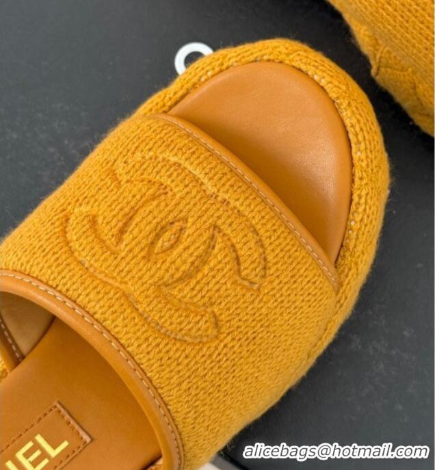 Cheap Price Chanel Knit Wedge Slides Sandal 6cm Yellow 0102086