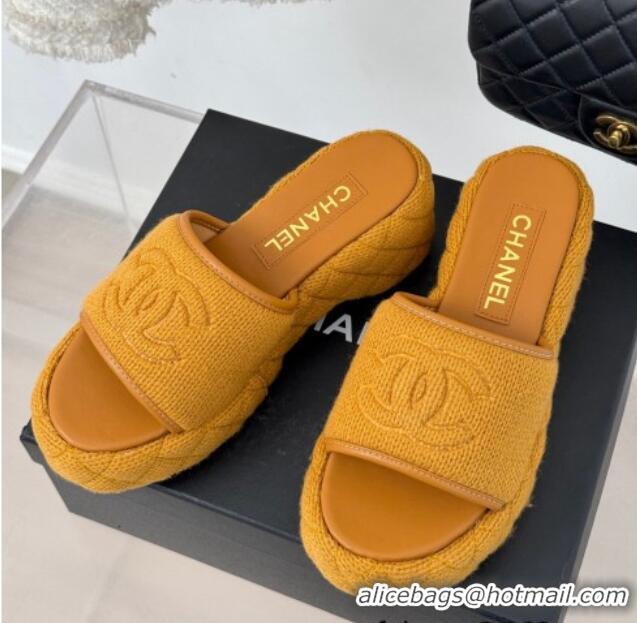 Cheap Price Chanel Knit Wedge Slides Sandal 6cm Yellow 0102086