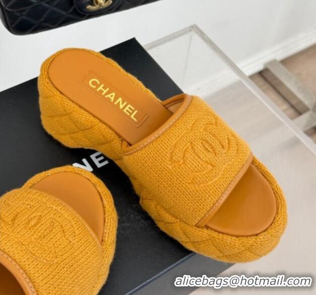 Cheap Price Chanel Knit Wedge Slides Sandal 6cm Yellow 0102086