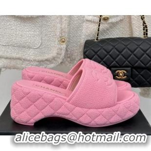 Durable Chanel Knit Wedge Slides Sandal 6cm Pink 0102087