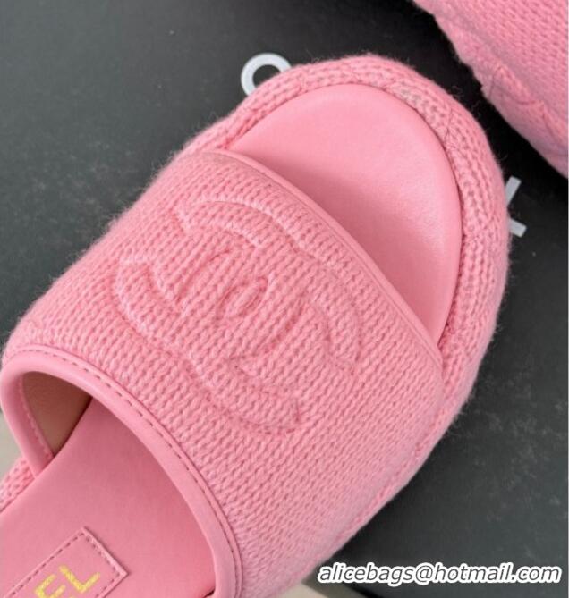 Durable Chanel Knit Wedge Slides Sandal 6cm Pink 0102087