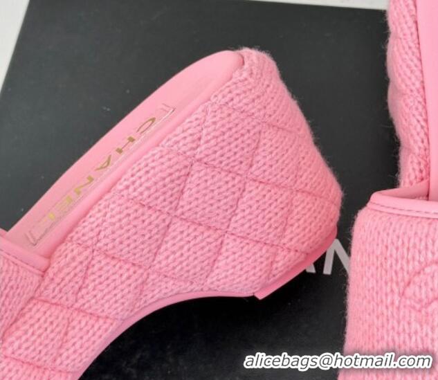 Durable Chanel Knit Wedge Slides Sandal 6cm Pink 0102087