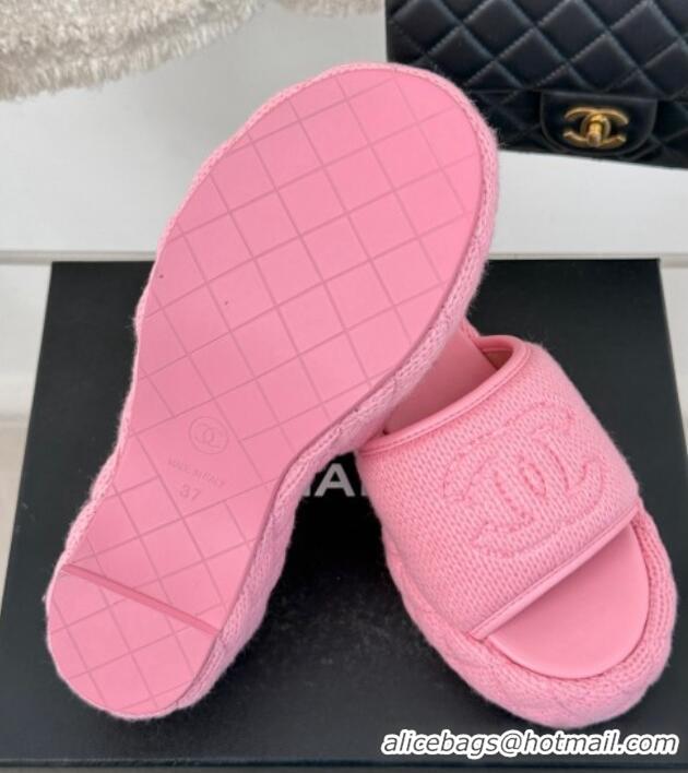 Durable Chanel Knit Wedge Slides Sandal 6cm Pink 0102087