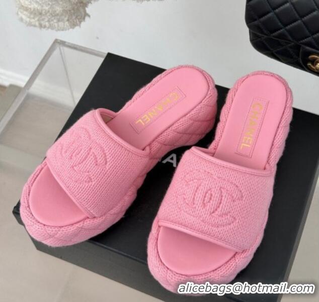 Durable Chanel Knit Wedge Slides Sandal 6cm Pink 0102087