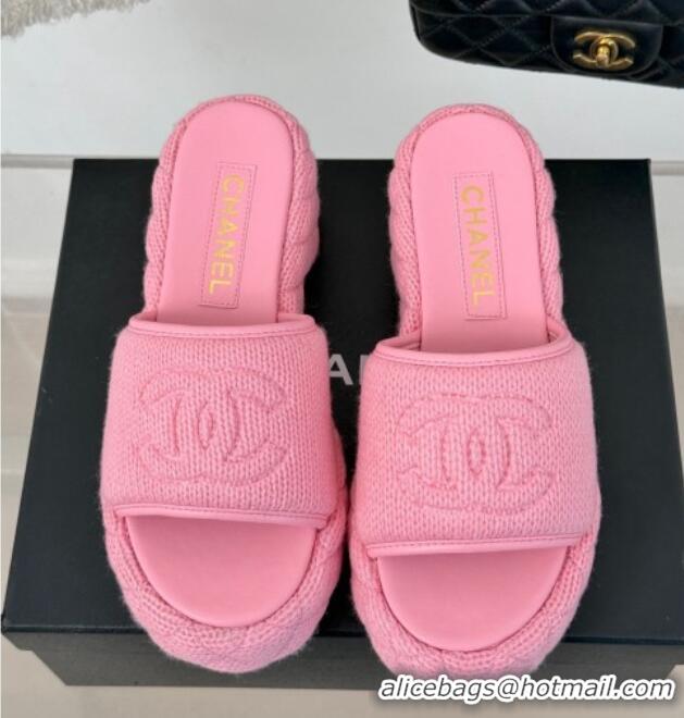 Durable Chanel Knit Wedge Slides Sandal 6cm Pink 0102087