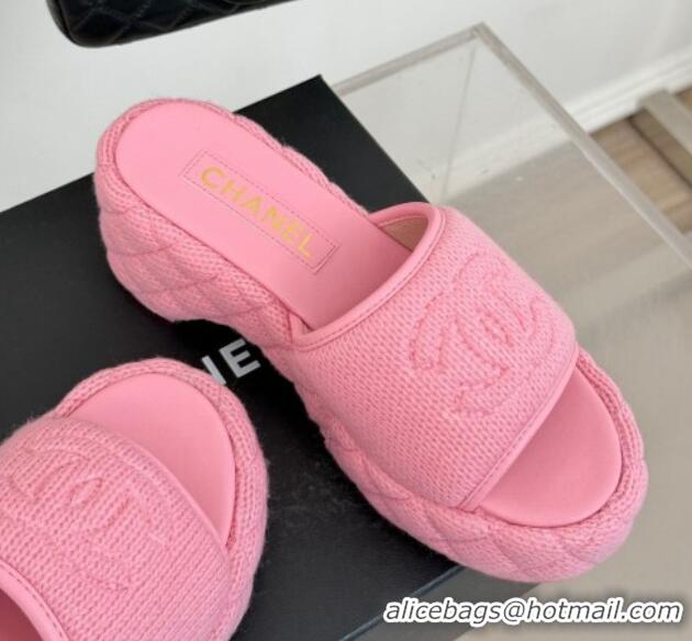 Durable Chanel Knit Wedge Slides Sandal 6cm Pink 0102087