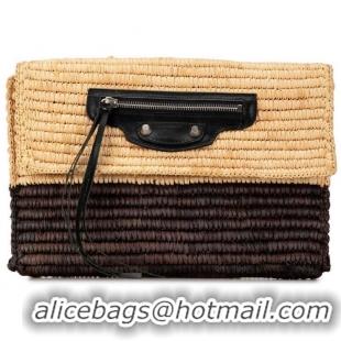 Luxury Discount Balenciaga Motocross Classic Envelope Giant 12 Raffia Clutch Bag 339549 Brown/Beige