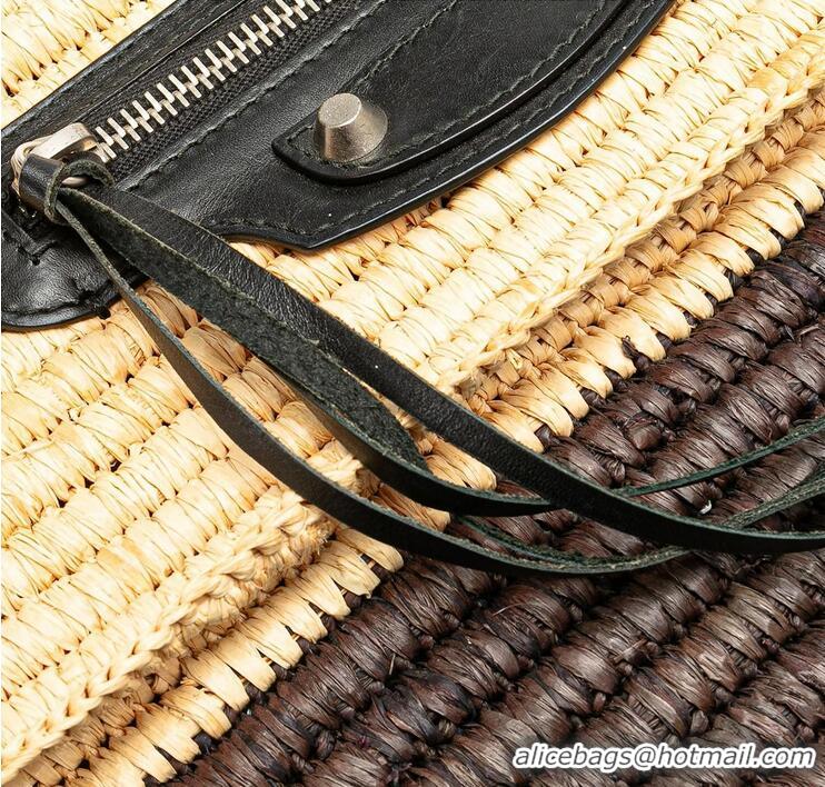 Luxury Discount Balenciaga Motocross Classic Envelope Giant 12 Raffia Clutch Bag 339549 Brown/Beige