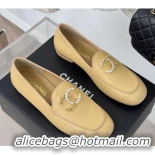 Grade Quality Chanel Lambskin Loafers with Strass and Chain CC G46157 Yellow 0102090