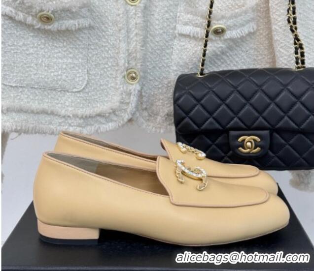 Grade Quality Chanel Lambskin Loafers with Strass and Chain CC G46157 Yellow 0102090