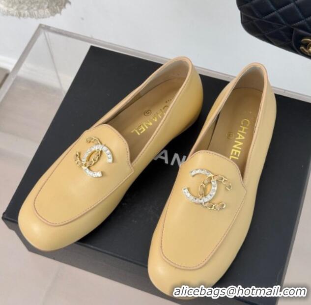 Grade Quality Chanel Lambskin Loafers with Strass and Chain CC G46157 Yellow 0102090