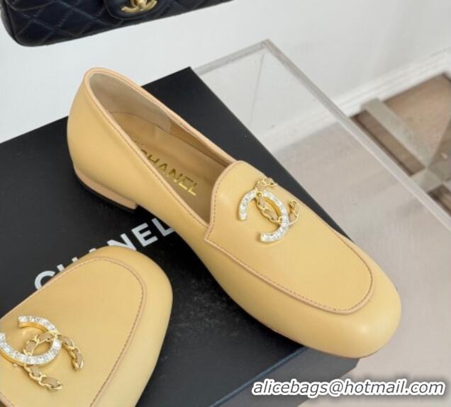 Grade Quality Chanel Lambskin Loafers with Strass and Chain CC G46157 Yellow 0102090