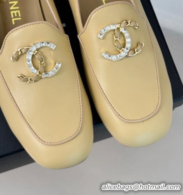 Grade Quality Chanel Lambskin Loafers with Strass and Chain CC G46157 Yellow 0102090