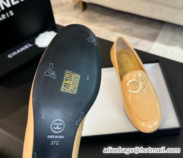 Best Price Chanel Shiny Calfskin Loafers with Strass and Chain CC G46157 Yellow 0102096