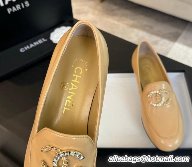 Best Price Chanel Shiny Calfskin Loafers with Strass and Chain CC G46157 Yellow 0102096