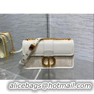 Grade Design Dior 30 Montaigne East-West Bag with Chain in Latte White Smooth Calfskin and Oblique Denim with Gold-Tone 