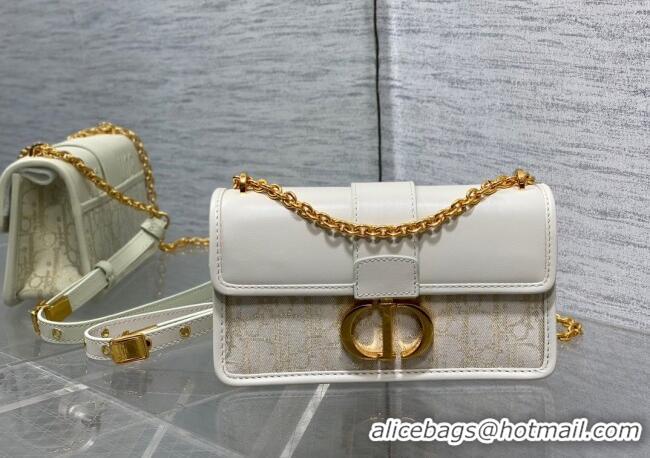 Grade Design Dior 30 Montaigne East-West Bag with Chain in Latte White Smooth Calfskin and Oblique Denim with Gold-Tone 