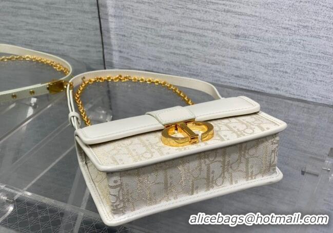 Grade Design Dior 30 Montaigne East-West Bag with Chain in Latte White Smooth Calfskin and Oblique Denim with Gold-Tone 