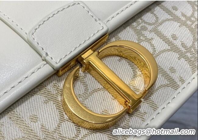 Grade Design Dior 30 Montaigne East-West Bag with Chain in Latte White Smooth Calfskin and Oblique Denim with Gold-Tone 