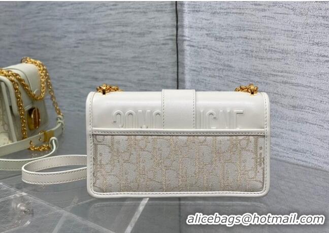 Grade Design Dior 30 Montaigne East-West Bag with Chain in Latte White Smooth Calfskin and Oblique Denim with Gold-Tone 