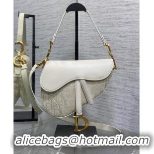 Best Price Dior Medium Saddle Bag with Strap in Latte White Smooth Calfskin and Oblique Denim with Gold-Tone Metallic Th