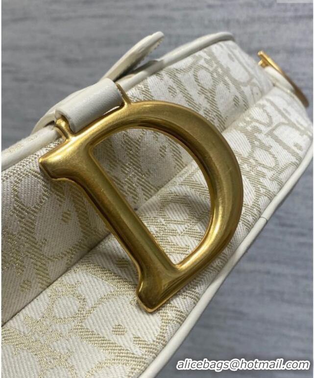 Best Price Dior Medium Saddle Bag with Strap in Latte White Smooth Calfskin and Oblique Denim with Gold-Tone Metallic Th