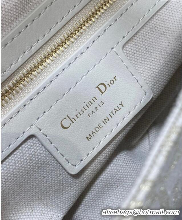 Best Price Dior Medium Saddle Bag with Strap in Latte White Smooth Calfskin and Oblique Denim with Gold-Tone Metallic Th