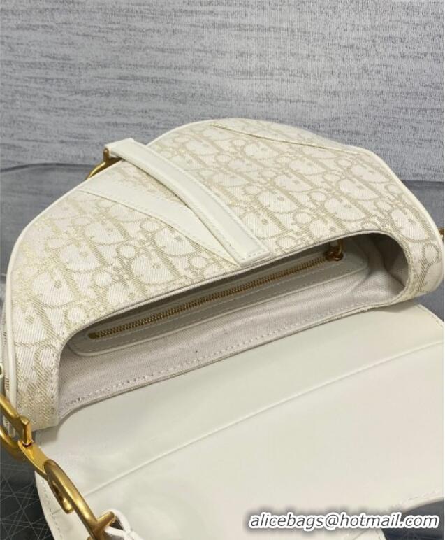 Best Price Dior Medium Saddle Bag with Strap in Latte White Smooth Calfskin and Oblique Denim with Gold-Tone Metallic Th