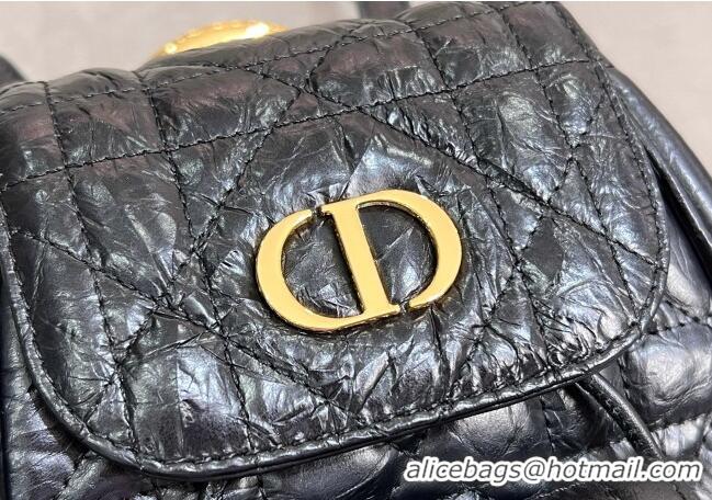 Famous Brand Dior Small Dior Caro Backpack Bag in Cinkled Calfskin 6302 Black 2025