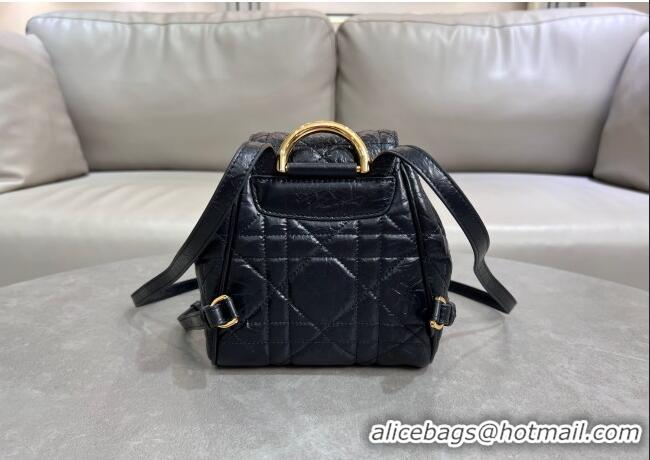 Famous Brand Dior Small Dior Caro Backpack Bag in Cinkled Calfskin 6302 Black 2025