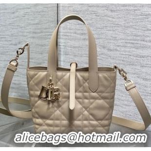 Top Grade Dior Small Toujours Vertical Tote Bag in Macrocannage Calfskin 2835 Powder Beige 2025