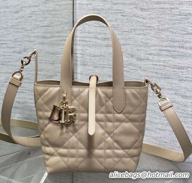 Top Grade Dior Small Toujours Vertical Tote Bag in Macrocannage Calfskin 2835 Powder Beige 2025