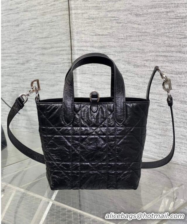 Top Grade Dior Small Toujours Vertical Tote Bag in Crinkled Calfskin 2835 Black 2025