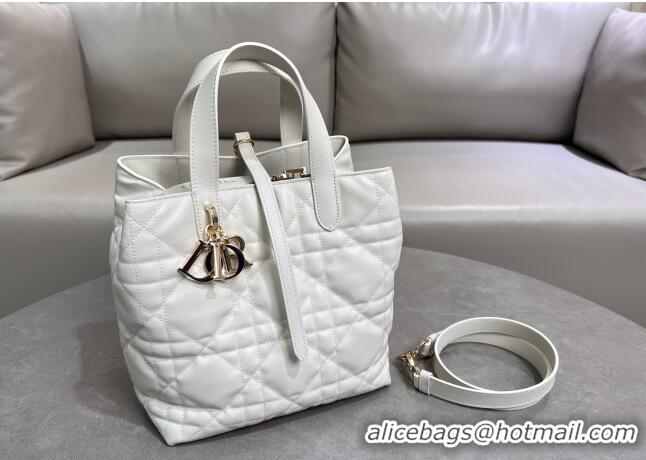 Well Crafted Dior Medium Toujours Vertical Tote Bag in Macrocannage Calfskin 2836 White 2025