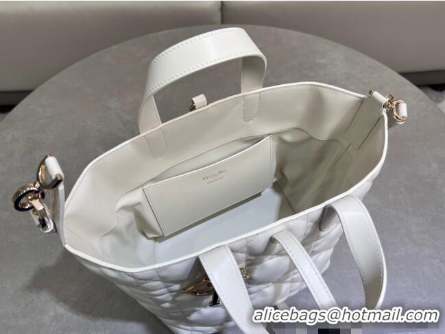 Well Crafted Dior Medium Toujours Vertical Tote Bag in Macrocannage Calfskin 2836 White 2025