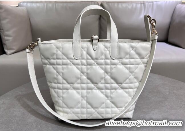 Well Crafted Dior Medium Toujours Vertical Tote Bag in Macrocannage Calfskin 2836 White 2025