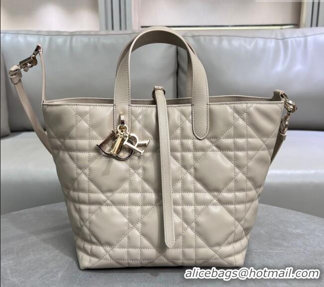 Best Price Dior Medium Toujours Vertical Tote Bag in Macrocannage Calfskin 2836 Powder Beige 2025